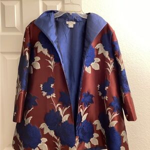 Floral Jacquard Coat in Burgundy & Royal Blue